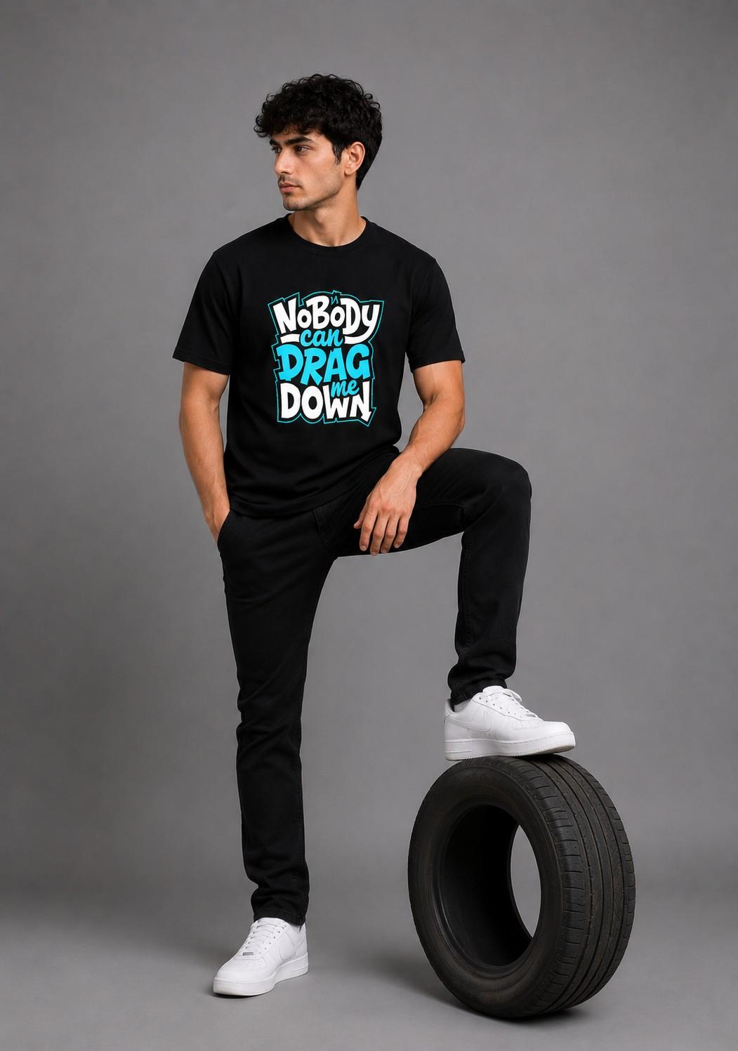 Relaxed Fit Printed Tees No Body Can Drag Down