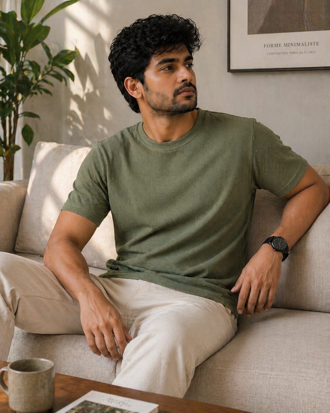 Textured Relaxed Fit Tees Olive
