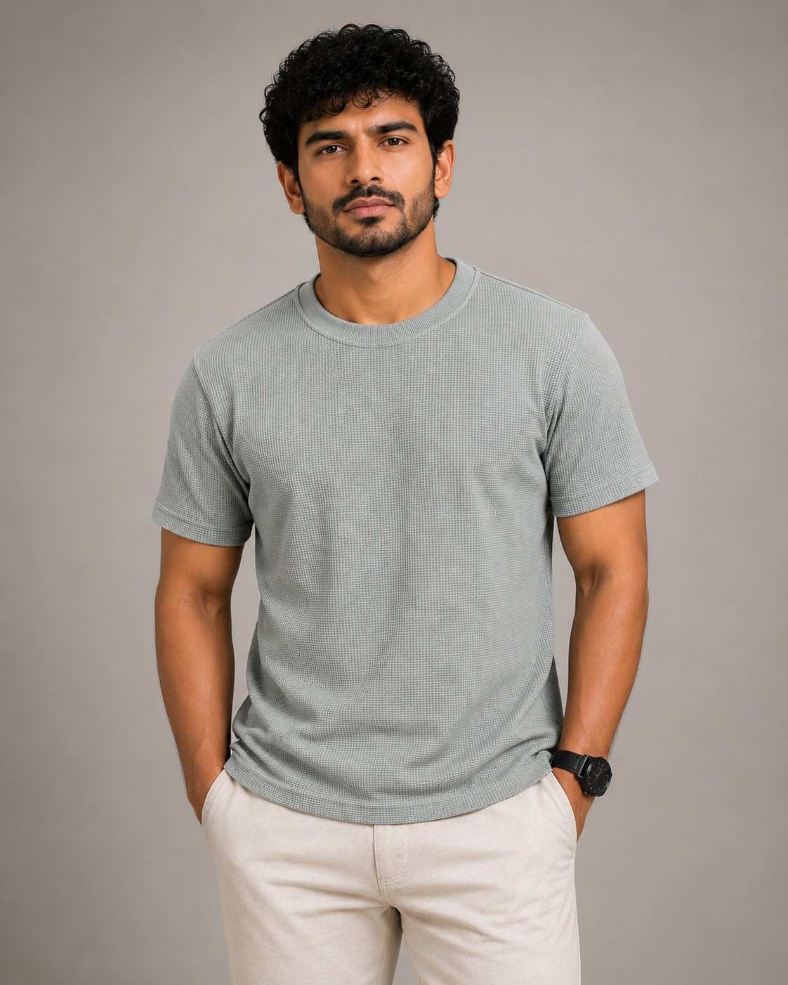 Textured Relaxed Fit Tees Grey