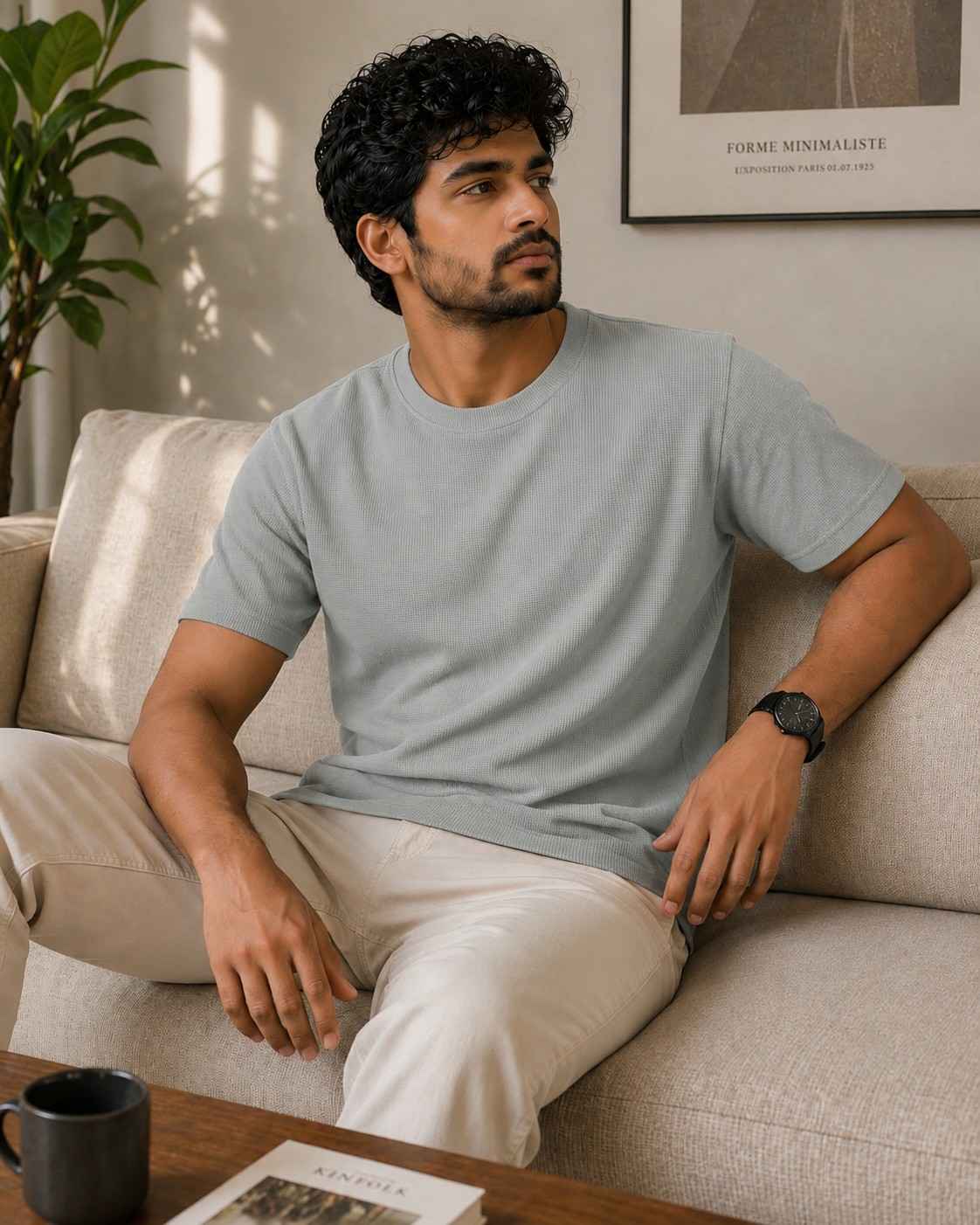 Textured Relaxed Fit Tees Grey