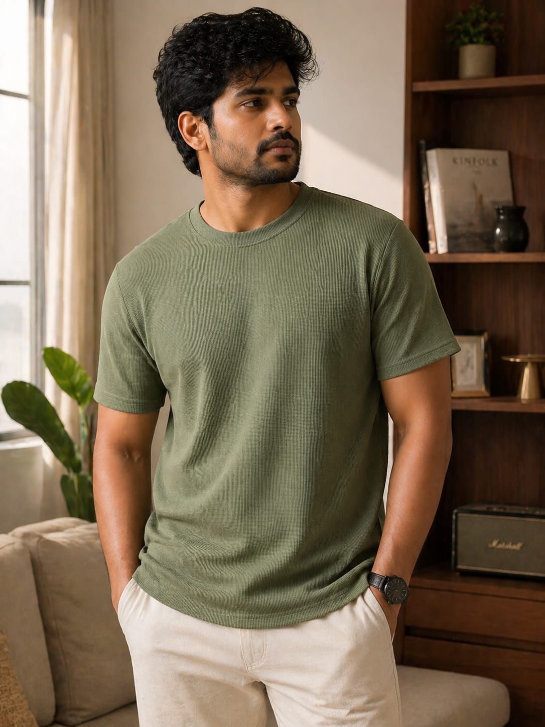 Textured Relaxed Fit Tees Olive