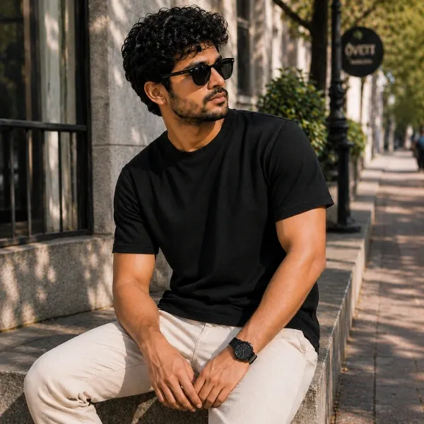 Men's Regular Fit Black T-Shirt – 100% Cotton