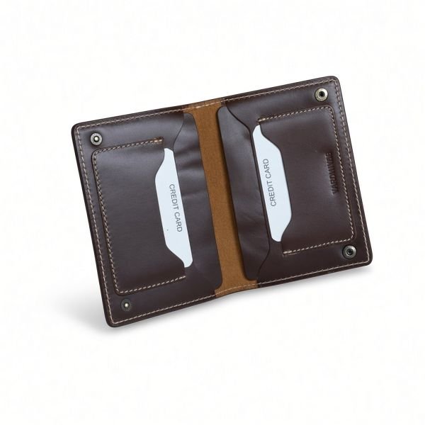 Men’s Premium Brown Leather Look Slim Bi-Fold Wallet with Snap Closure & Card Slots